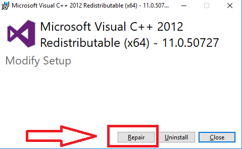Reparación del Microsft Visual C++ Redestributable